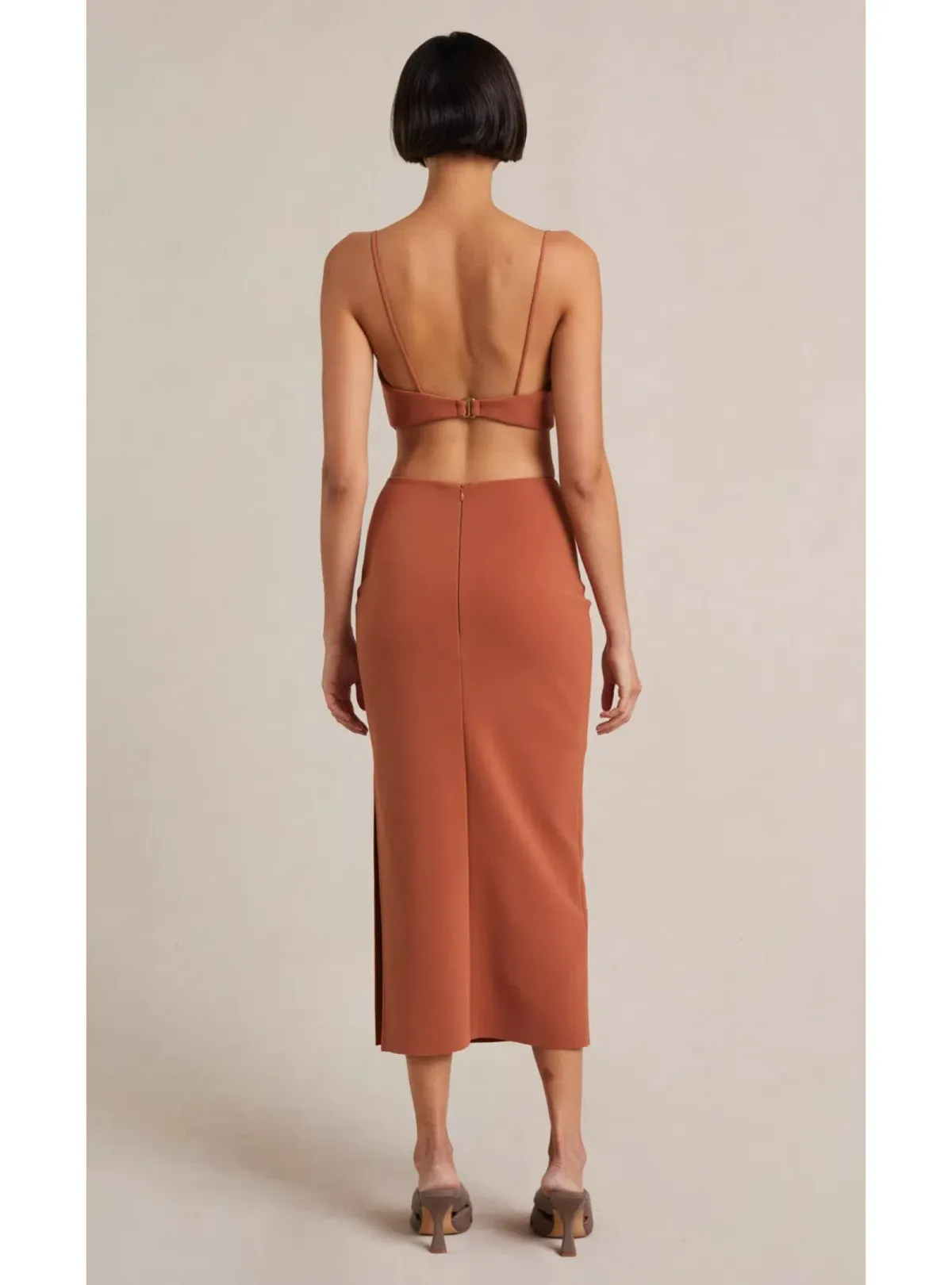 Bec & Bridge Alba Cut Out Midi Dress Terracotta  Size AU 8 - Image 3