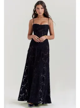 House Of CB Seren Lace Back Maxi Dress Black Floral Size M / AU 10 for rent on The Volte - image 1