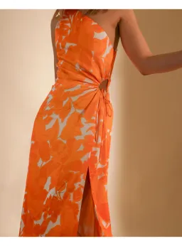 Lover Marigold One Shoulder Midi Dress Print Size AU 8 for rent on The Volte - image 4