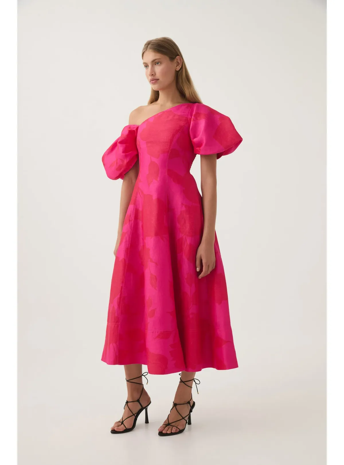 Aje Arista Tulip Sleeve Midi Dress Fluorescent Rose Size AU 10  - Image 2