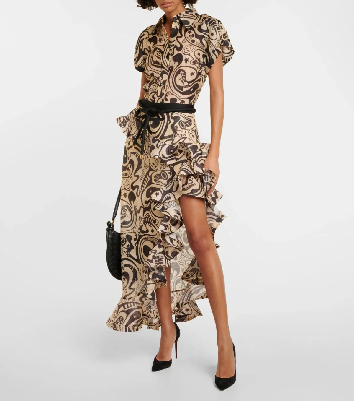 Zimmermann Black Tea Abstract Musical Matchmaker Waterfall Blouse & Skirt Set Size 0/8 AU - Image 1