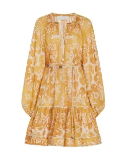 Zimmermann Raie Tiered Billow Mini Dress in Gold Damask Size 0/8 AU for rent on The Volte - image 3