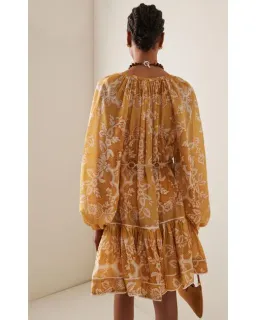 Zimmermann Raie Tiered Billow Mini Dress in Gold Damask Size 0/8 AU for rent on The Volte - image 2