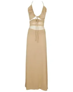 Christopher Esber Tulle Panel Back Halter Dress Tannin Size 8 AU for rent on The Volte - image 1