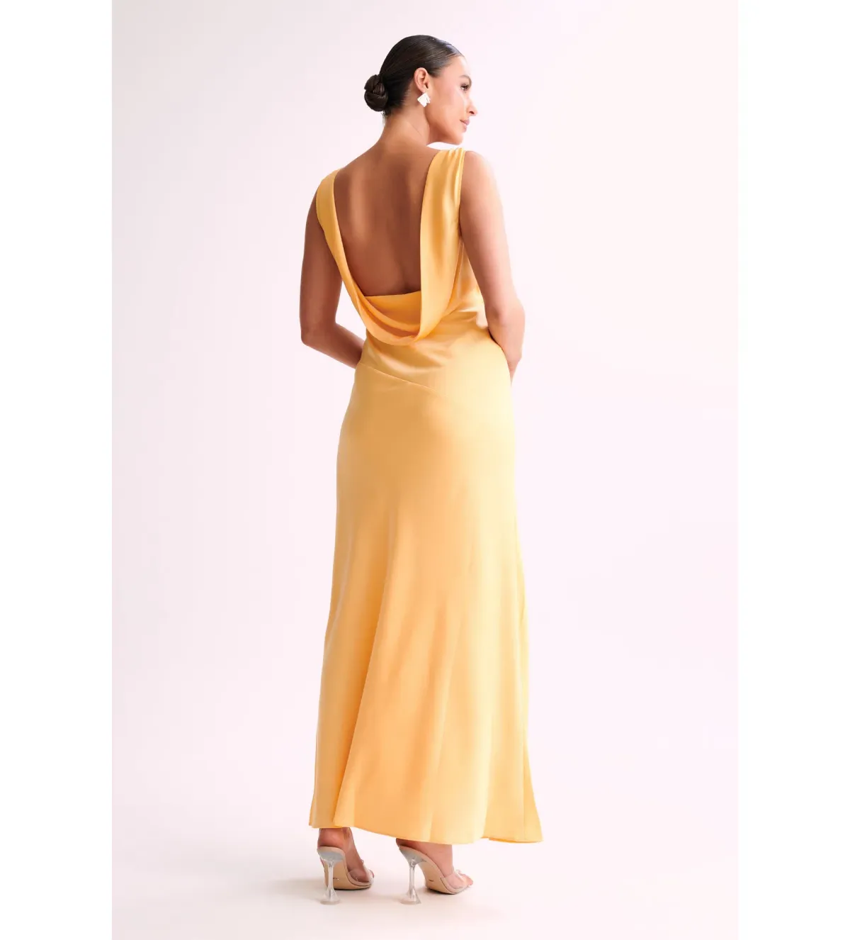 MESHKI Nadia Maxi Satin Dress With Back Cowl Lemon Size 12 - Image 2