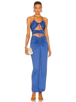 Christopher Esber  Multi Panel Disconnect Ruched Halter Dress Lapis Size 14 AU for rent on The Volte - image 1