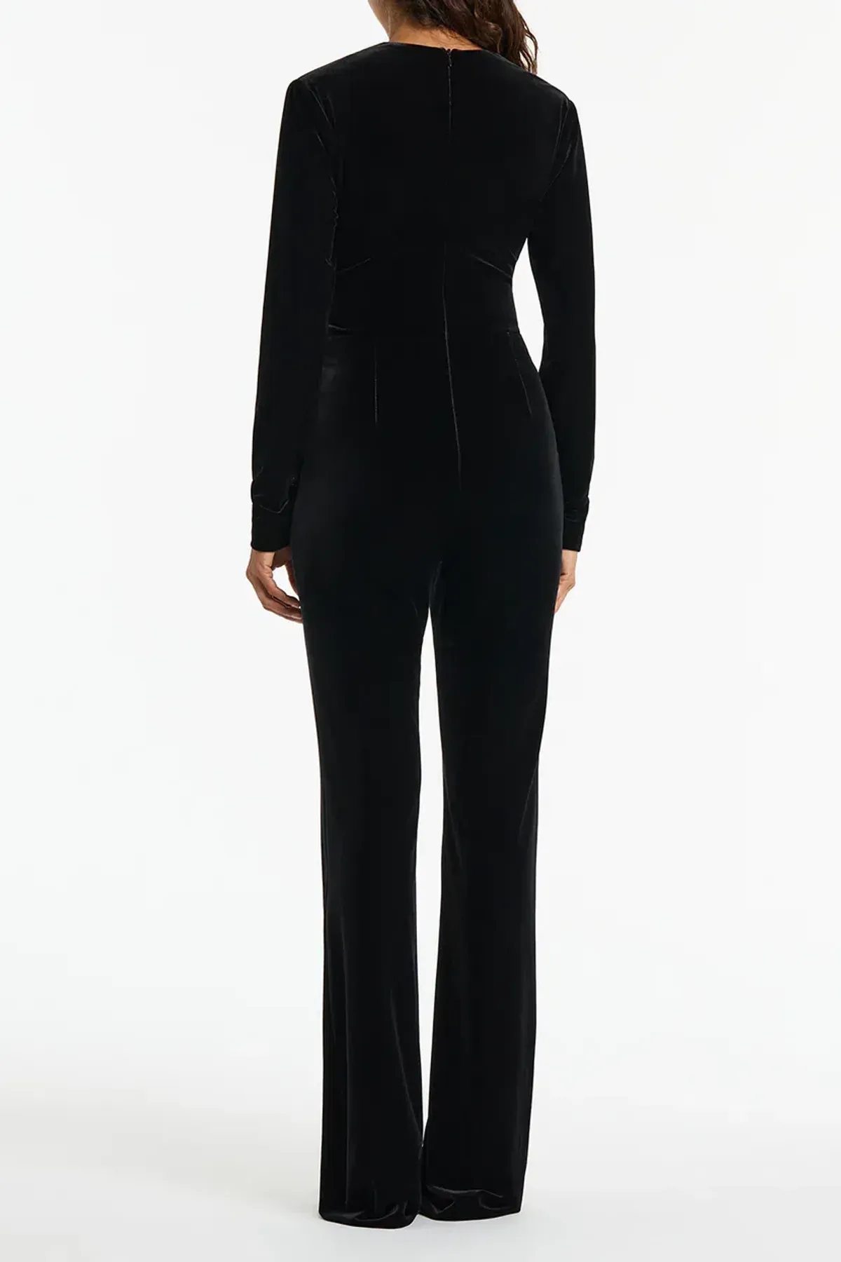 Carla Zampati Velvet Plunge Jumpsuit Black Size 6 - Image 4