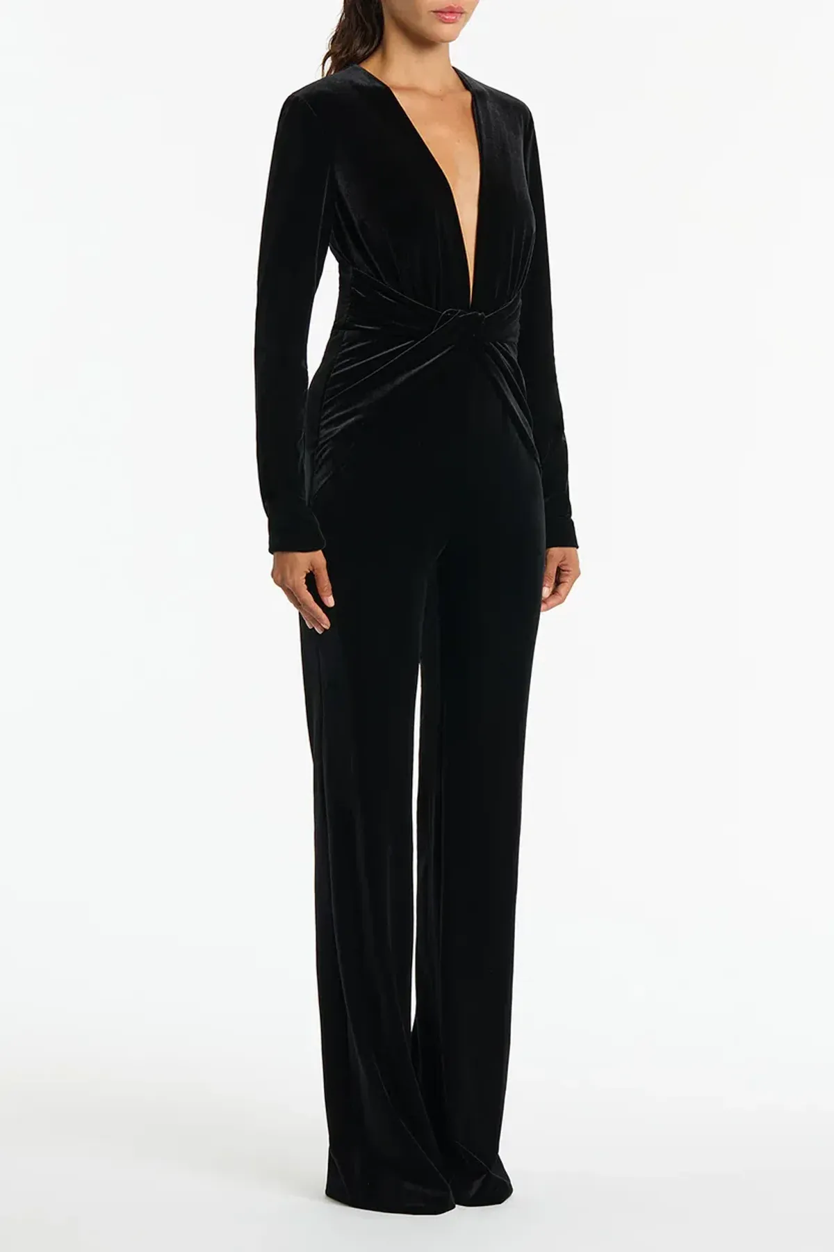 Carla Zampati Velvet Plunge Jumpsuit Black Size 6 - Image 2