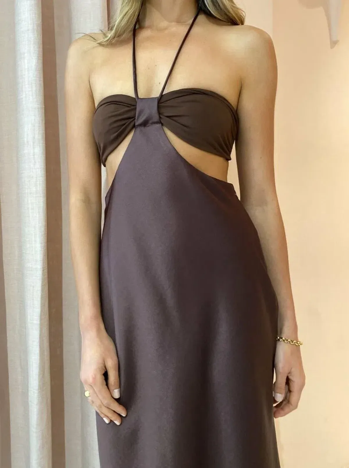 Bec & Bridge Nadia Cut Out Dress Chocolate Size 6 - Image 2