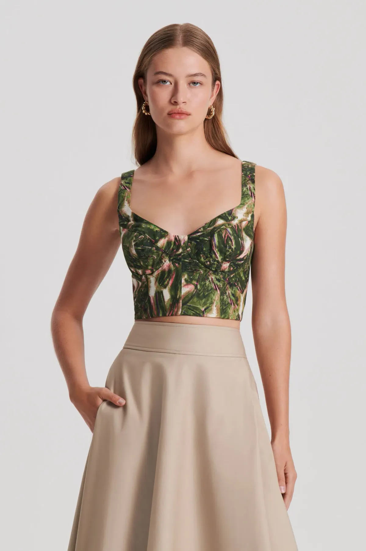 Scanlan Theodore Italian Printed Linen Bralette in Size 10 & Trouser in Size 8 Set Khaki - Image 2