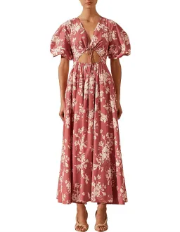 Shona Joy Cali Short Sleeve Cut Out Midi Dress Pink Floral Size 10 for rent on The Volte - image 1