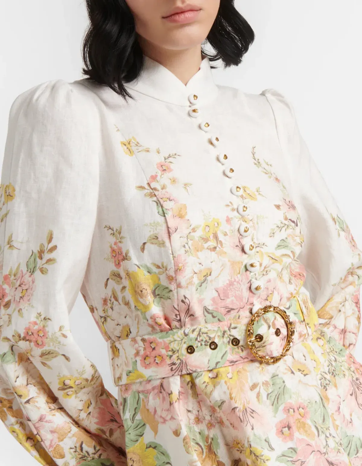 Zimmermann Matchmaker Buttoned Mini Dress Ivory Coral Floral Size 2 / AU 12 - Image 2