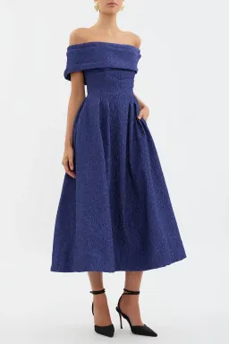 Rebecca Vallance Helene Off Shoulder Midi Dress Blue Size 12 for rent on The Volte - image 1
