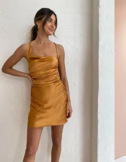 Shona Joy Alma Bias Cowl Mini Dress Turmeric Size 6 for rent on The Volte - image 2