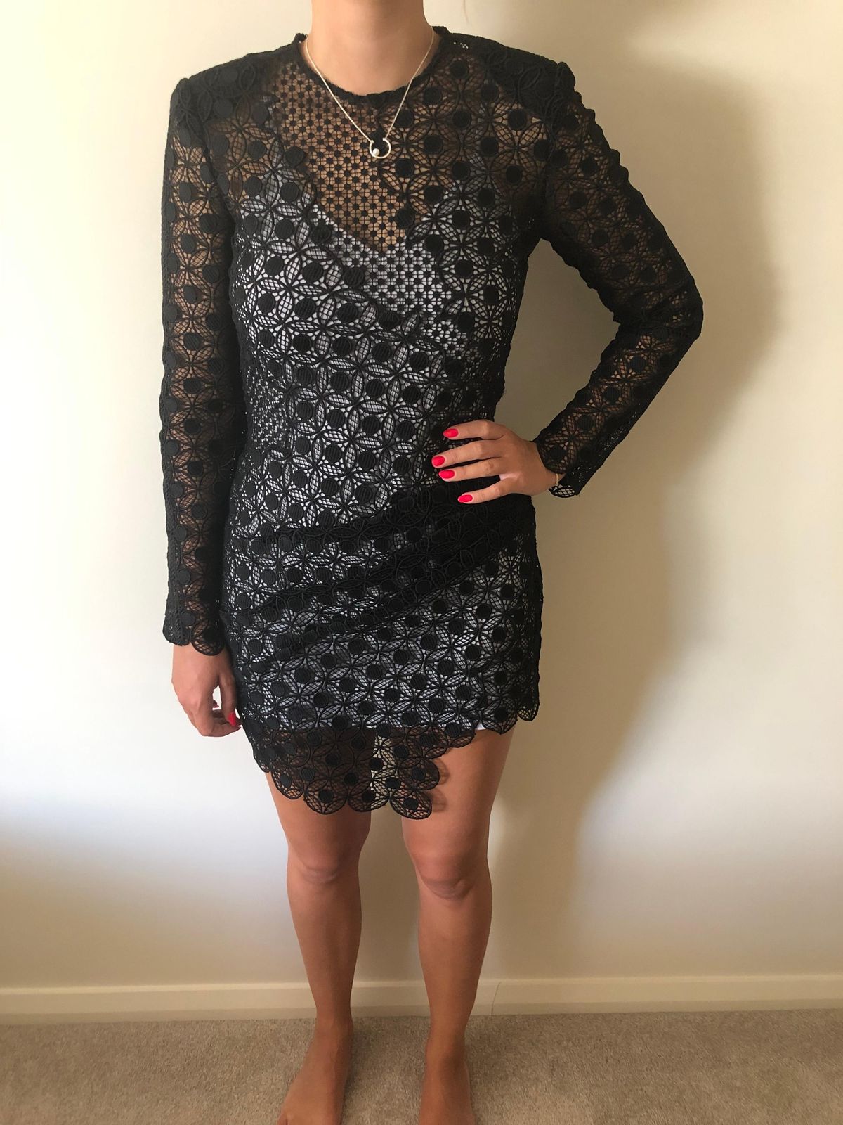 Self Portrait Circular Tile Guipure Lace Mini Dress - Image 5