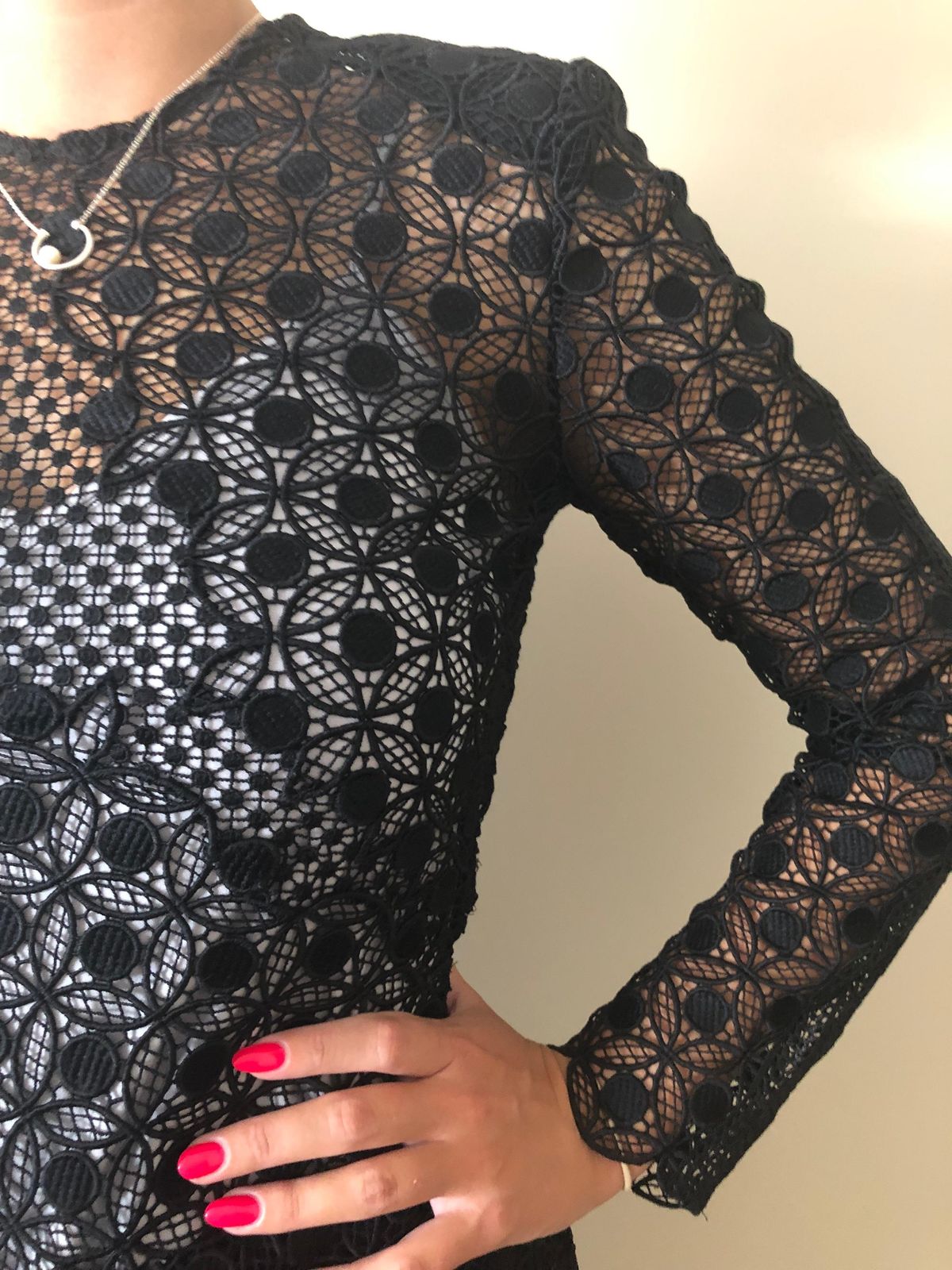 Self Portrait Circular Tile Guipure Lace Mini Dress - Image 3