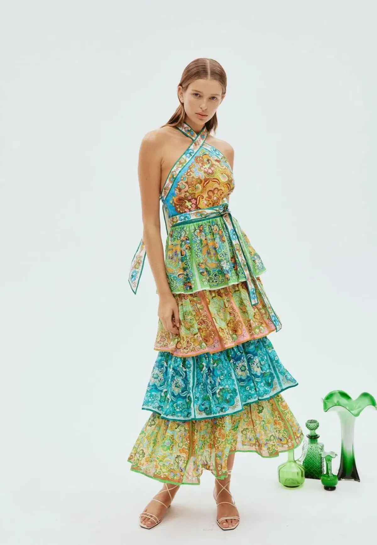 Alemais Dreamer Halter Tier Dress in Multi Size 10 - Image 1