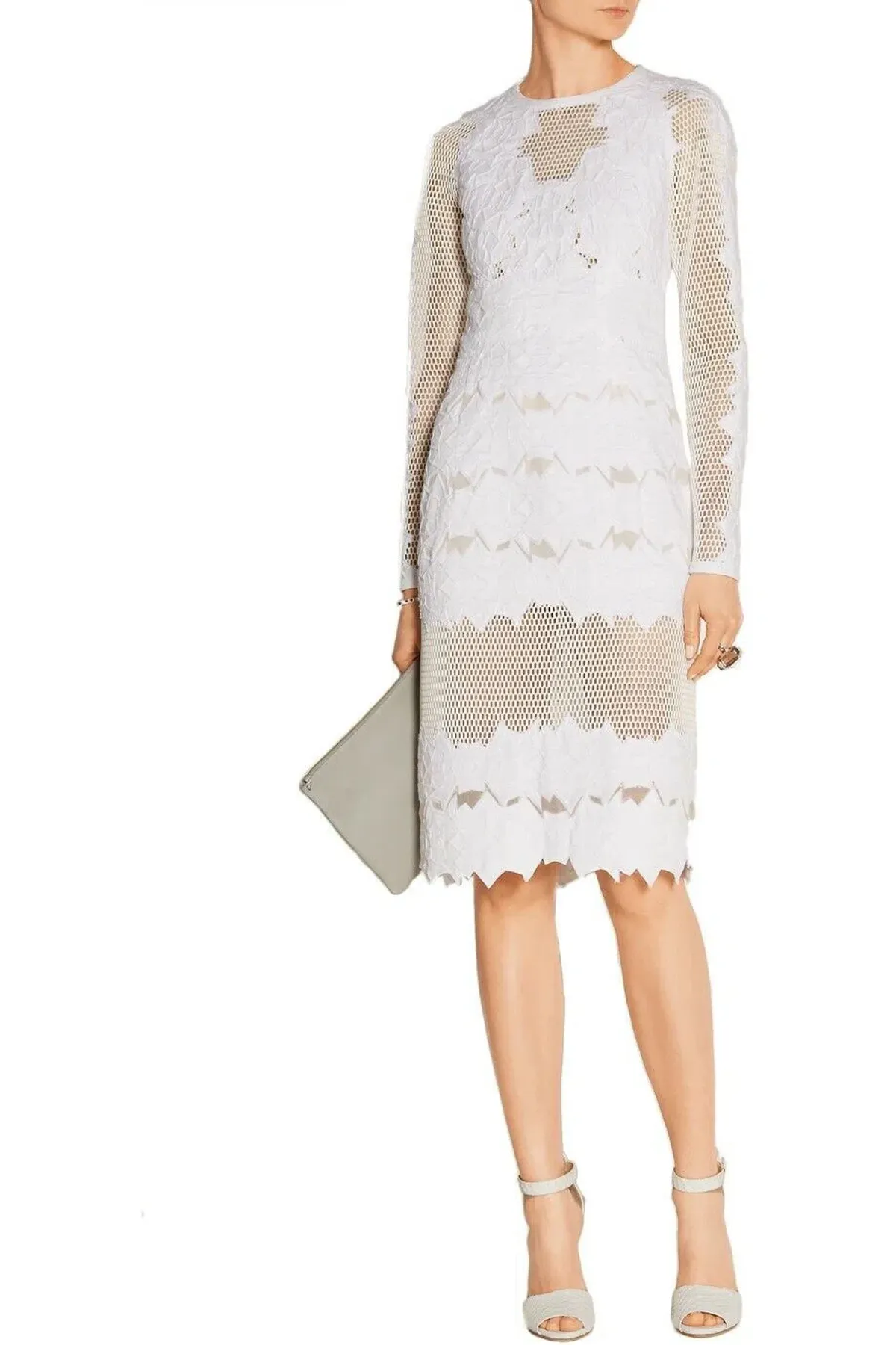 Jonathan Simkhai Burnout Brocade Long Sleeve Dress White Size 8 - Image 2