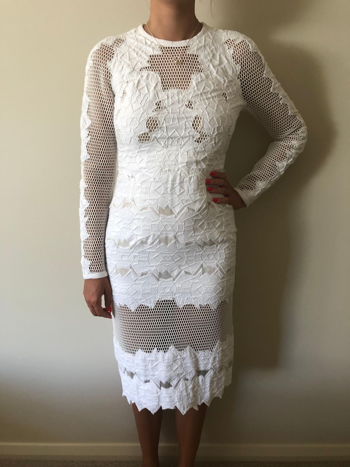 Jonathan Simkhai Burnout Brocade Long Sleeve Dress White Size 8 - Image 4