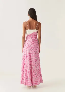 Aje Clarice Draped Maxi Dress in Pink and White Size 14 for rent on The Volte - image 2