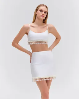 PatBO Beaded Mini Skirt White Size 8 for rent on The Volte - image 1