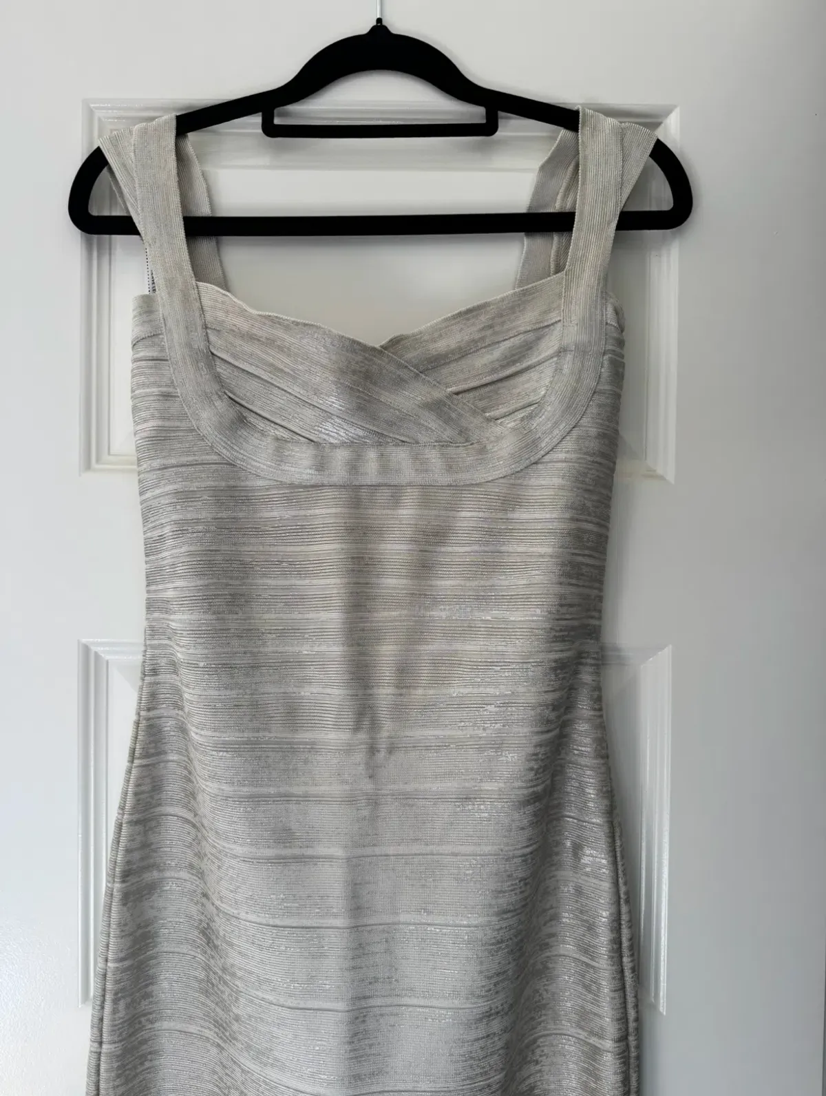 Herve Leger Sweetheart Banded Foil Gown Silver in Size XS/AU 6 - Image 2
