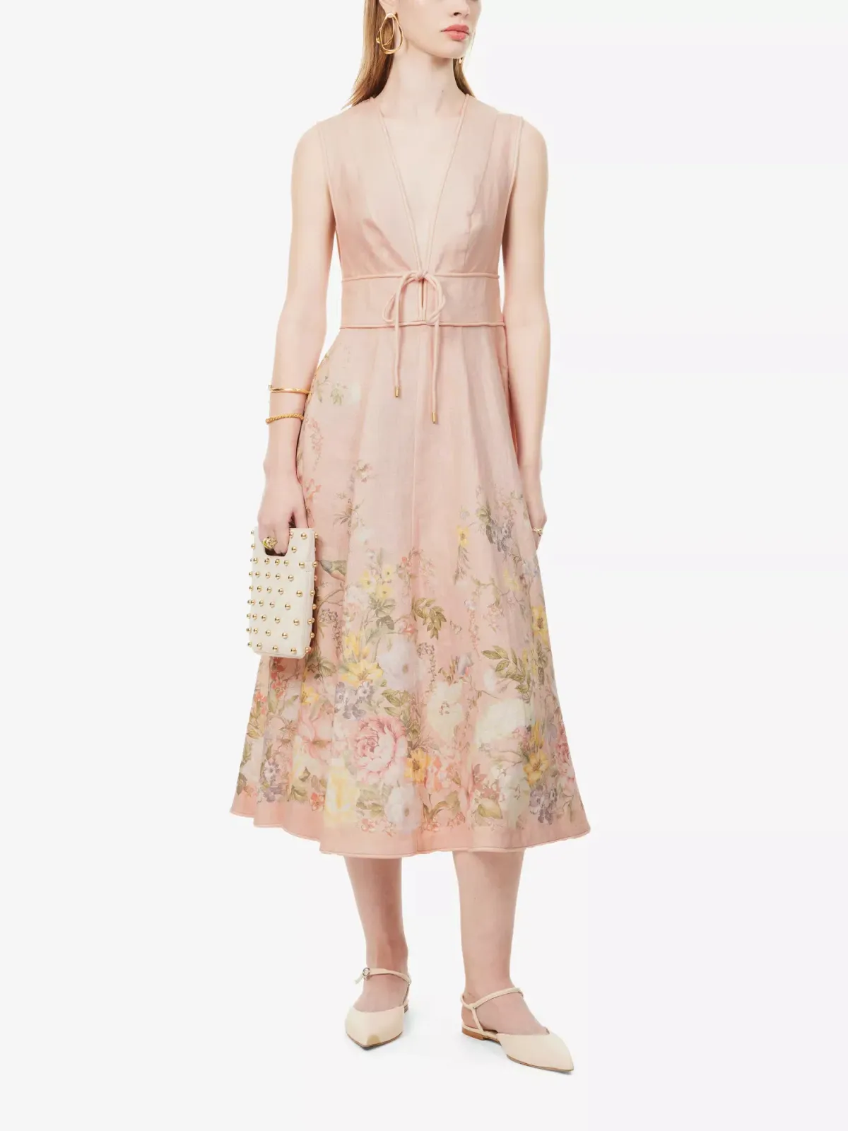 Zimmermann Waverly Plunge Midi Dress in Pink Floral Size 2 (AU 12) - Image 1