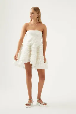 Aje Expressive Pleated Mini Dress Ivory Size 8 for rent on The Volte - image 6