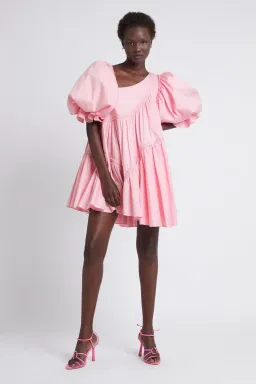 Aje Casabianca Braided Asymmetric Puff Sleeve Mini Dress Pink Size 4 for rent on The Volte - image 1
