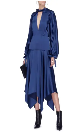 Self Portrait Handkerchief Hem Satin Midi Dress Blue Size 14 for rent on The Volte - image 2