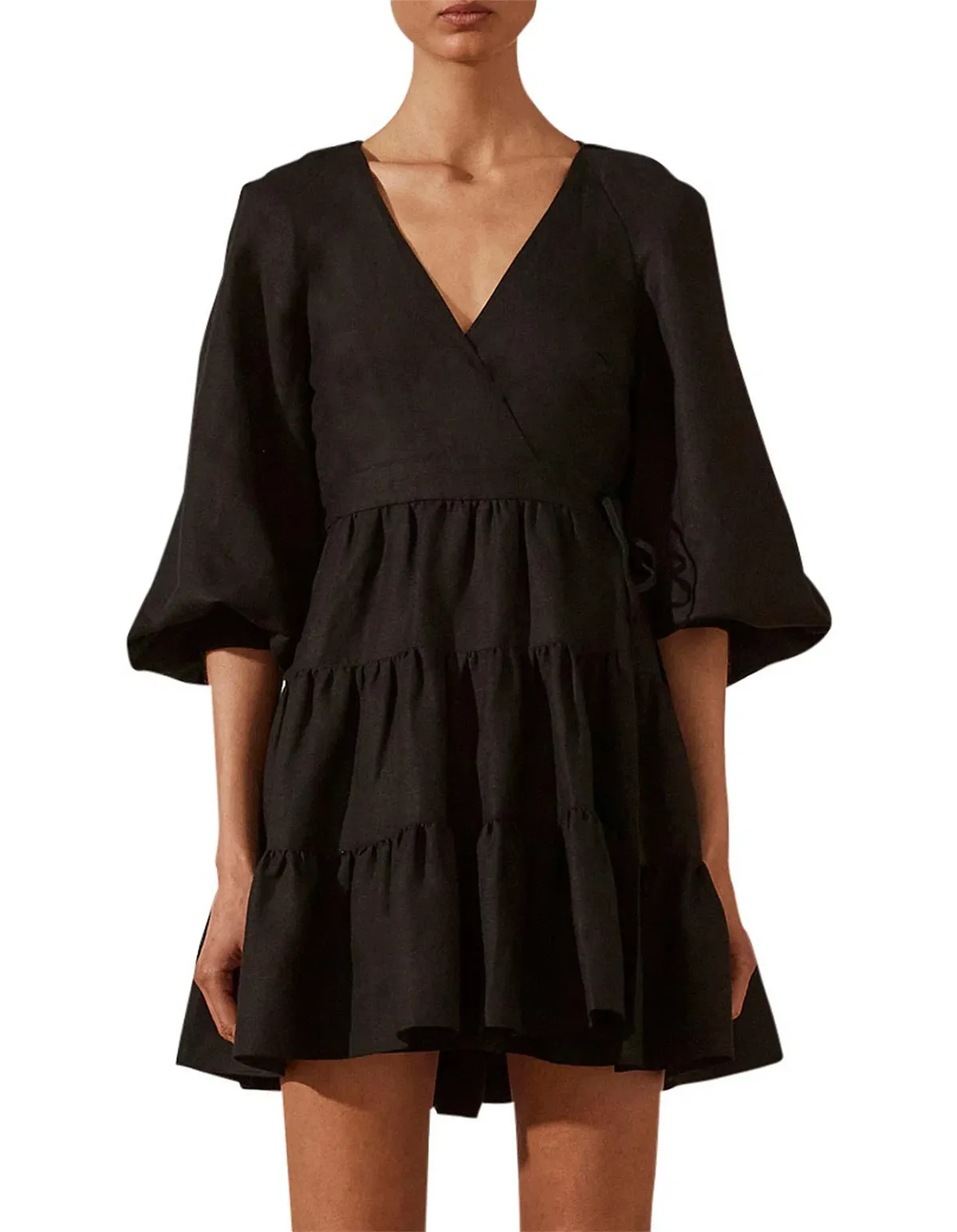 Shona Joy Nicolette Wrap Mini Dress Black Size 6 - Image 3