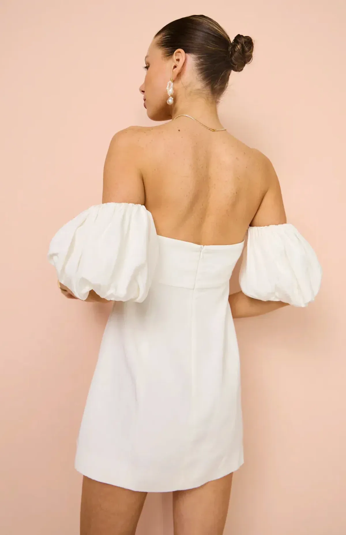 Shona Joy La Lune Otto Puff Sleeve Mini Dress in Ivory Size 6 - Image 2