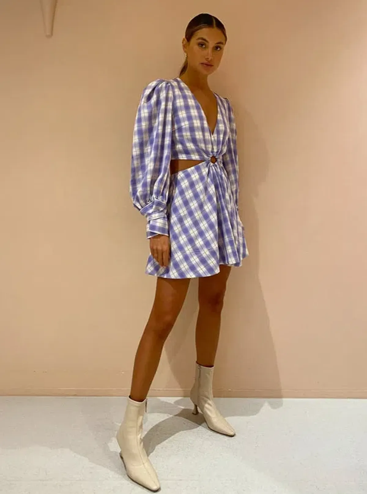 By Nicola Chevron Mini Dress in Grape Plaid Size 8 - Image 3