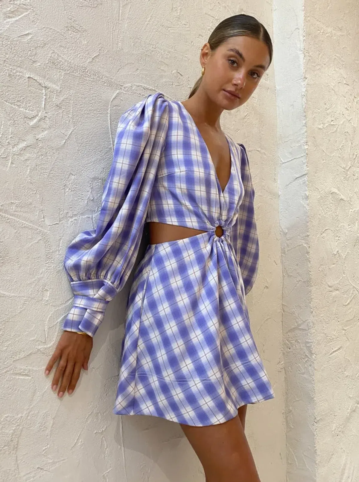 By Nicola Chevron Mini Dress in Grape Plaid Size 8 - Image 1