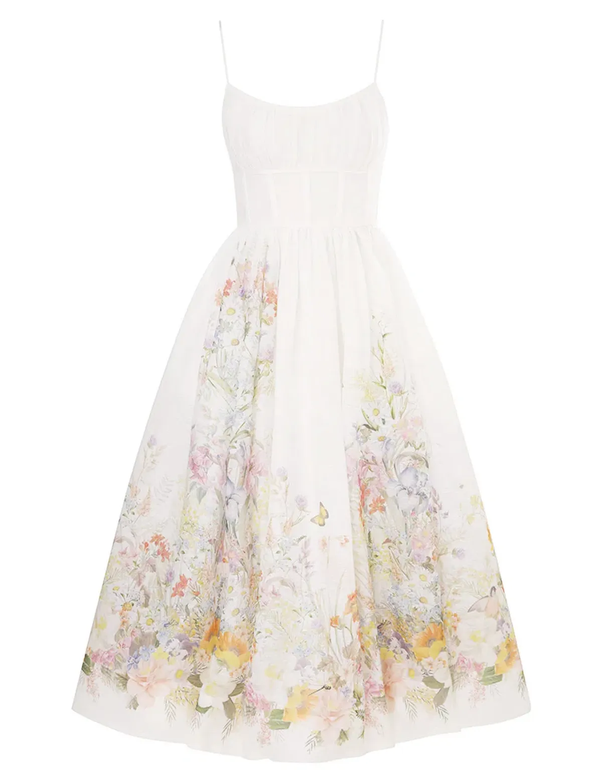 Zimmermann Natura Ruched Midi Dress in Ivory Wild Flowers Size 1 / 10 AUD - Image 2