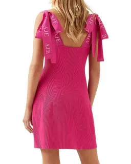 Aje Amber Knit Tie Shoulder Mini Dress in Fuchsia Size XS / AU 6 for rent on The Volte - image 3