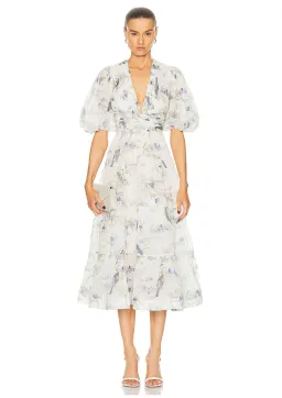 Zimmermann Pleated Midi Dress Blue Birds Size 3 / AU 14 for rent on The Volte - image 1