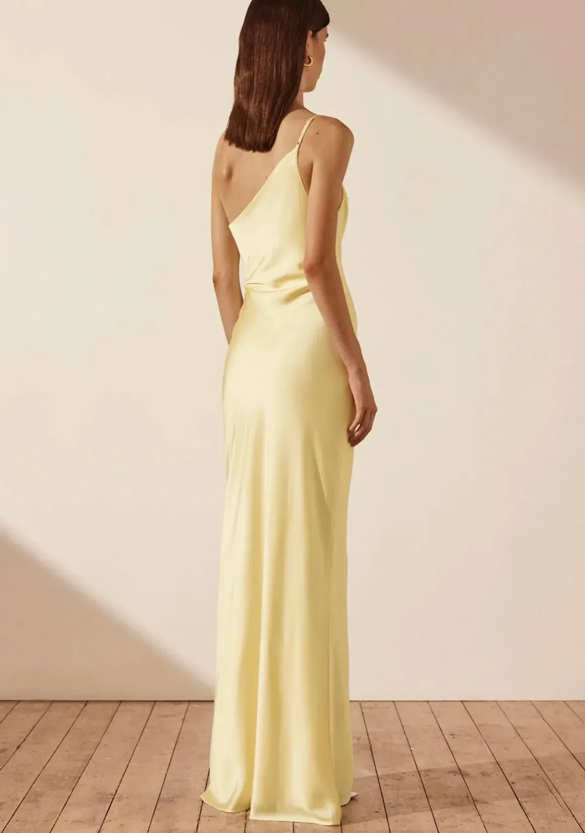 Shona Joy Luxe Asymmetrical Gathered Maxi Dress in Lemon Size 12  - Image 2
