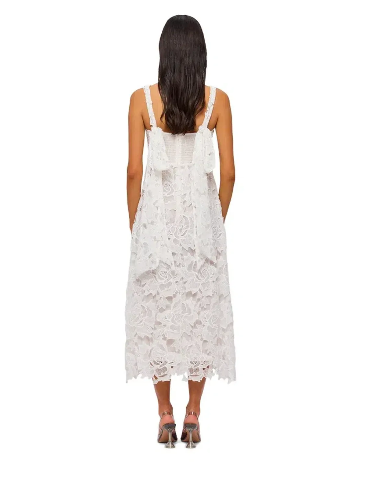 Leo Lin Iris Lace Ruched Bust Midi Dress White Size 8 - Image 4