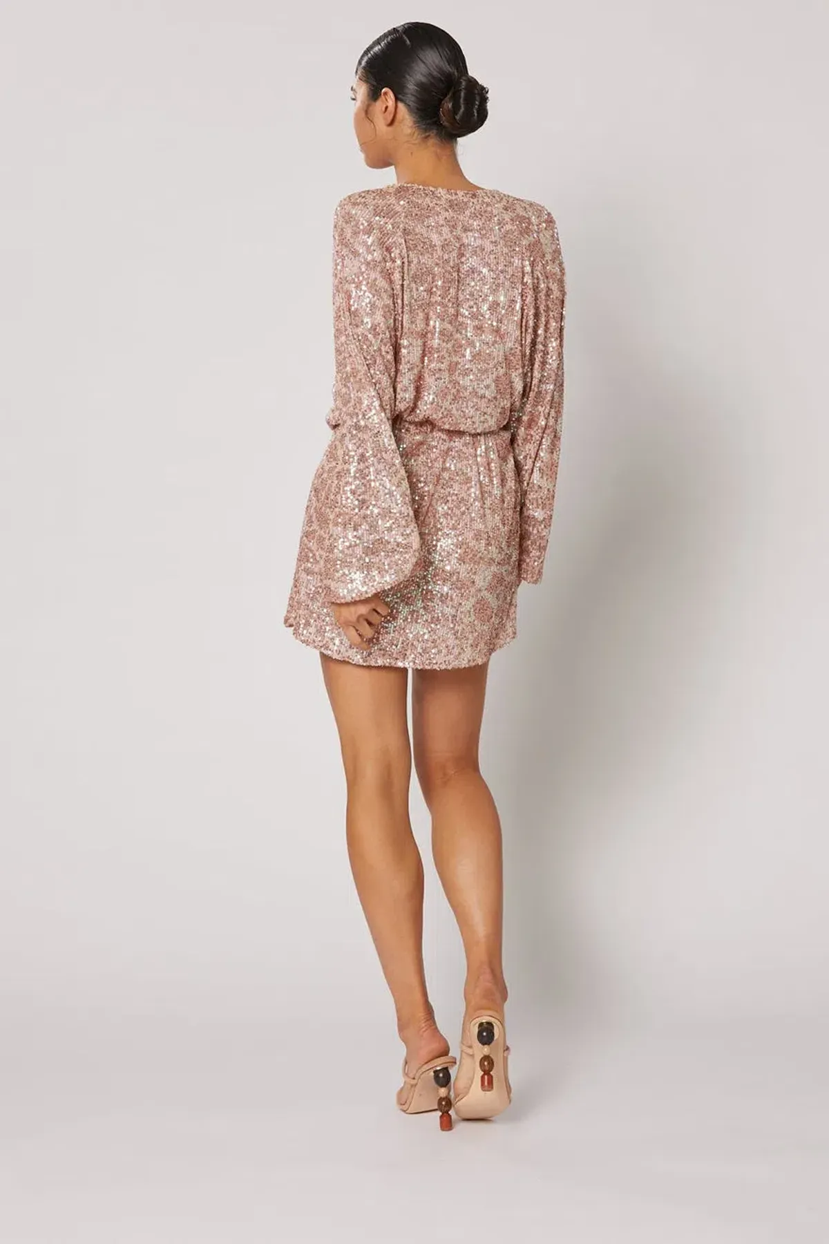 Winona Stellina Long Sleeve Dress Rose Gold Sequin Size M/ AU 10 - Image 3