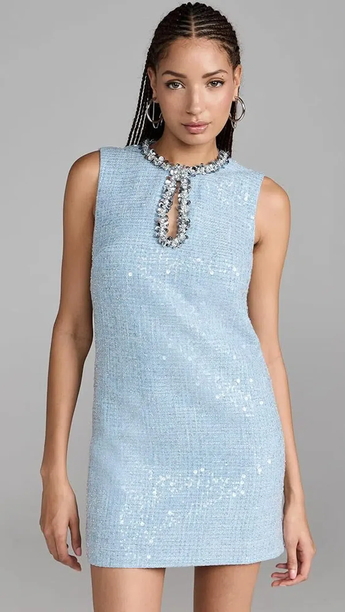 Self-Portrait Sequined Bouclé Mini Dress Blue Size 10 - Image 2