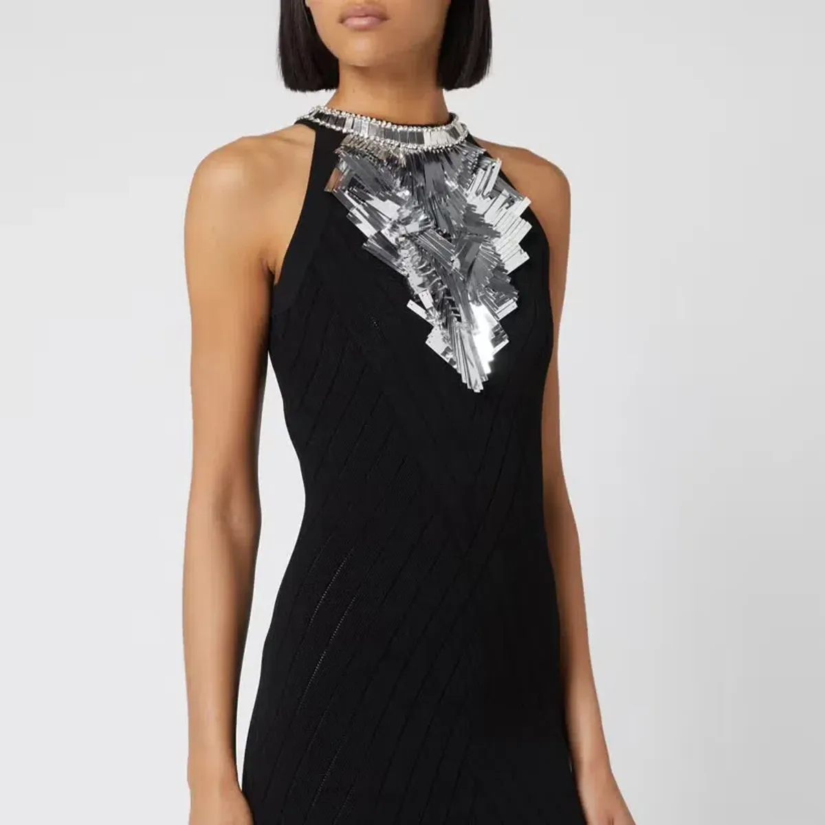 Balmain Sleeveless Broken Mirror-Embellished Cocktail Dress Black Size 8 - Image 2