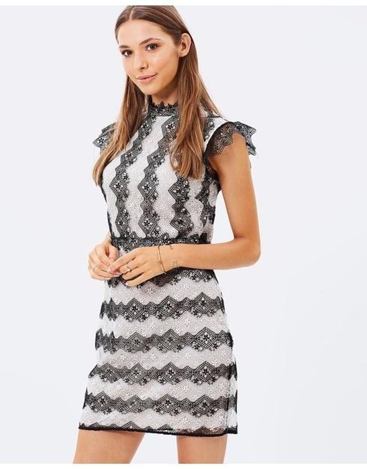 Karen Millen Lace Dress Black White Size 6 - Image 4