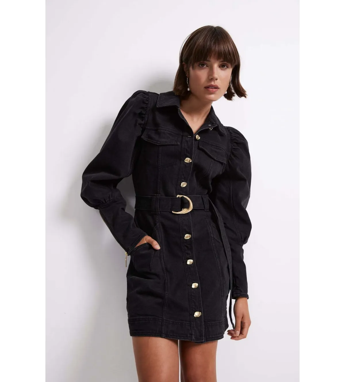 Aje Dione Denim Long Sleeve Dress Black Size 8  - Image 2