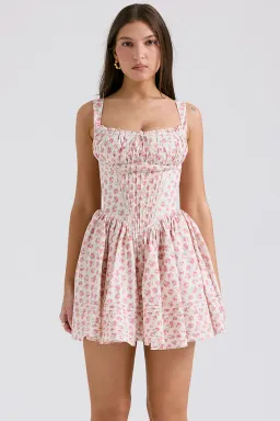 House of CB Natassia Cotton Mini Dress White Rosebud Print Size 8 for rent on The Volte - image 2