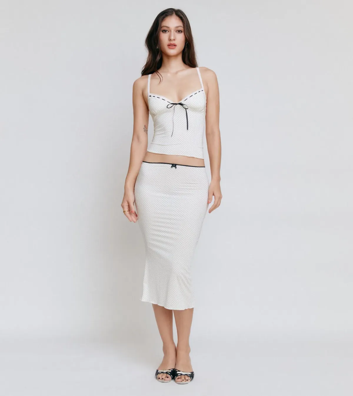 Cherie Freja Top and Midi Skirt Set Polka Dot Print Size 6 - Image 1