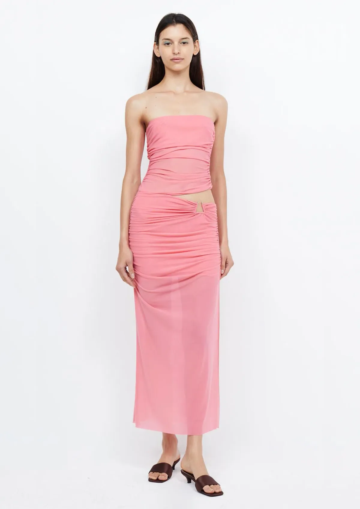 Bec & Bridge Iona Strapless Midi Dress in Grapefruit Pink Size AU 8 - Image 1
