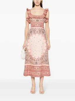 Zimmermann Matchmaker Frilled Midi Dress in Pink Bandana Size 2 / AU 12 for rent on The Volte - image 2