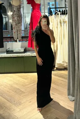 Rachel Gilbert Elcie Dress Black Xs Full Length Gown With Feather Size 6 for rent on The Volte - image 3