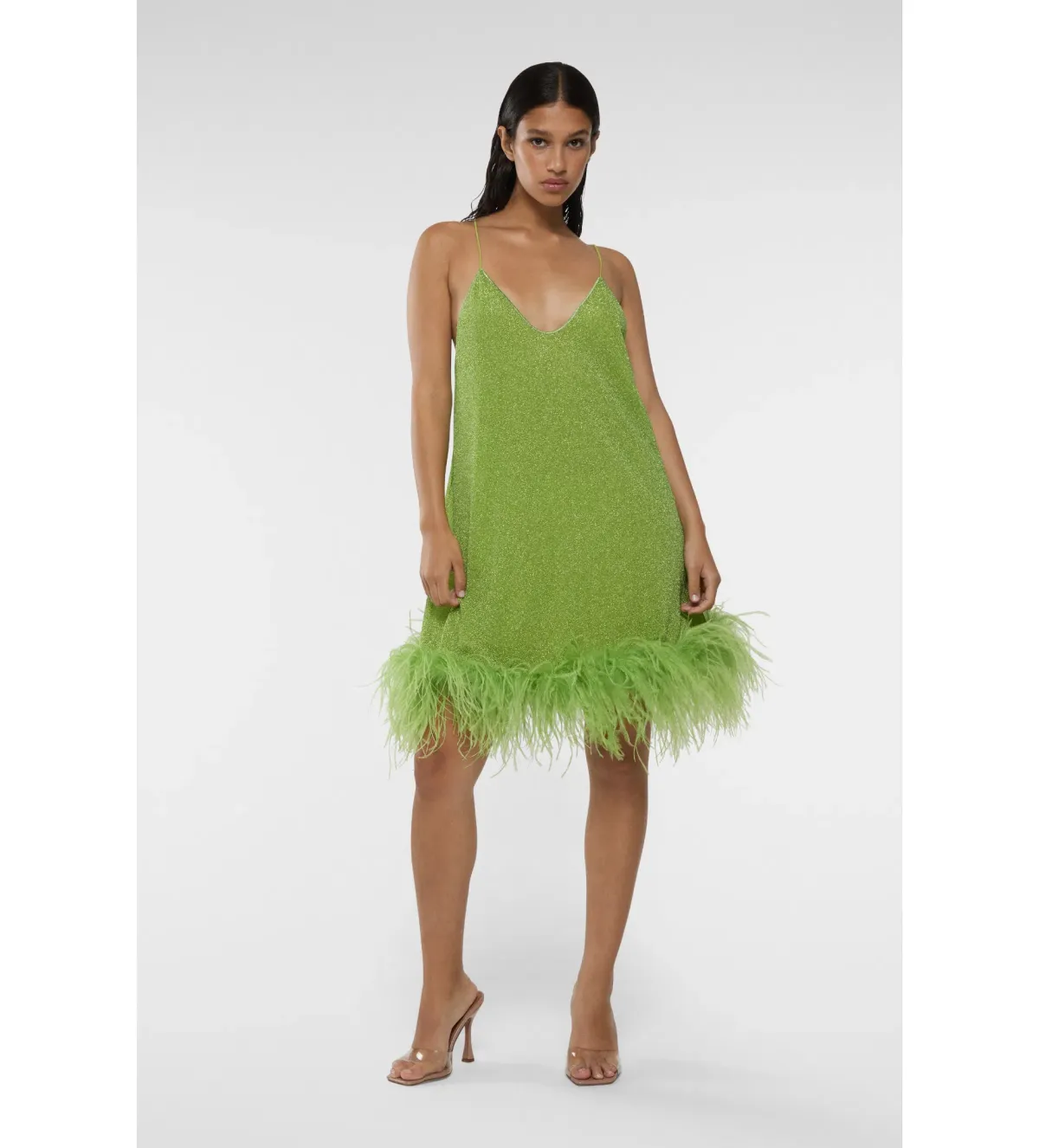 Oséree Lumière Plumage Short Dress Lime Size 6  - Image 1